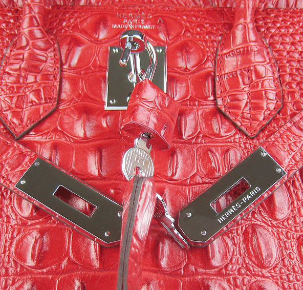 Replica Hermes Birkin 30CM Crocodile Head Veins Bag Red 6088 On Sale